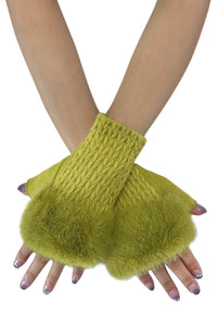 Plait Knit Faux Fur Fingerless Gloves