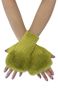 Plait Knit Faux Fur Fingerless Gloves