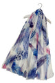 Summer Feathers Print Scarf with Frayed Edge