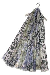 Textured Effect Leopard Print & Floral Frayed Scarf