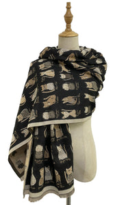 Cat Print Reversible Frayed Scarf