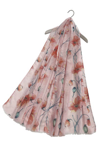 Poppies In Bloom Print Frayed Scarf