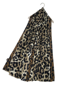 Bold Leopard Print & Stripe Frayed Scarf