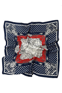 Silk Style Nautical Ships Print Square Scarf