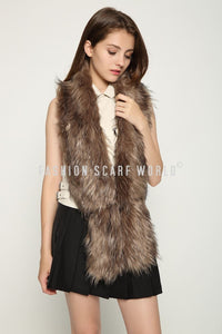 Long Two Tone Faux Fur Collar - Brown - Fashion Scarf World