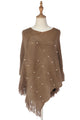 Arrow Knit & Pearl Tassel Poncho - Fashion Scarf World