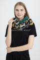 Leopard & Plain Stripe Print Soft Wool Tassel Scarf