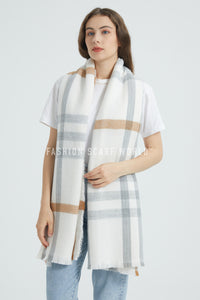 Cosy Plaid Tartan Soft Wool Blanket Frayed Scarf