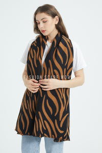 Large Zebra Print Wool Frayed Scarf