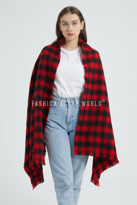 Woven Tartan Plaid Soft Wool Blanket Frayed Scarf