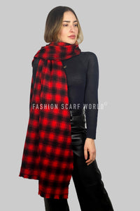 Woven Tartan Plaid Soft Wool Blanket Frayed Scarf