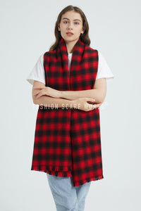 Woven Tartan Plaid Soft Wool Blanket Frayed Scarf