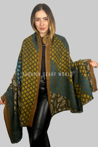 Vinatge Paisley Stripe Soft Wool Blanket Frayed Scarf