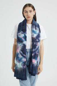 Tie Dye Print Soft Wool Blanket Frayed Scarf