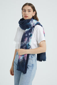 Tie Dye Print Soft Wool Blanket Frayed Scarf