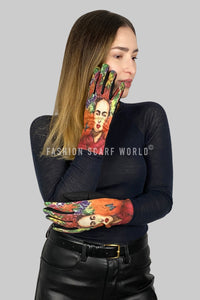 Frida Kahlo Print Suede Touchscreen Gloves