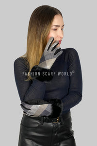 Faux Fur Trim Tartan Touchscreen Suede Gloves