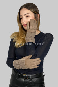 Suede Touchscreen Gloves with Faux Shearling Cuff