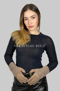 Suede Touchscreen Gloves with Faux Shearling Cuff