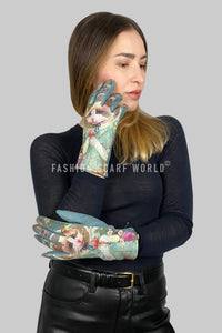 Cat Floral Print Suede Touchscreen Gloves
