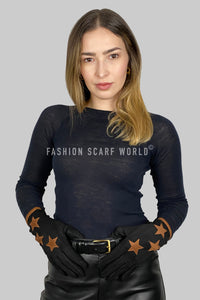 Star Print Suede Touchscreen Gloves