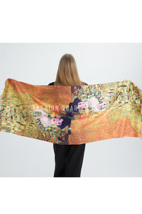Klimt 'Portrait Of Adele' Print Wool Tassel Scarf