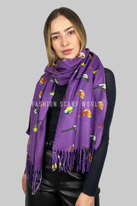 British Wildlife Birds Print Tassel Scarf