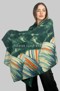Feather Fan Border Tie Dye Soft Wool Blanket Frayed Scarf
