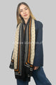 Geo Print Embossed Frayed Scarf With Chain Border