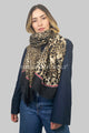 Leopard Print Scarf with Stripe and Frayed Edge