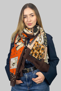 Paris Collage Print Scarf with Frayed Edge