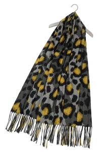 Contrast Leopard Print Soft Wool Tassel Scarf