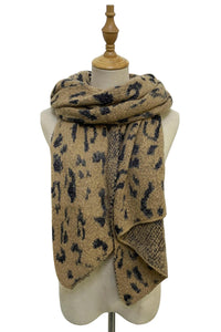 Leopard Print Metallic Thread Knitted Wool Scarf