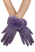 Pearl Diamond Print Faux Fur Trim Touch Screen Gloves