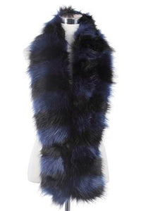 Long Multi Colour Faux Fur Collar - Black/Navy - Fashion Scarf World