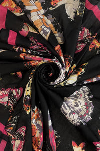 Symmetrical Butterfly Print Square Tassel Scarf