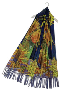 Van Gogh 'Six Sunflowers' Print Wool Tassel Scarf