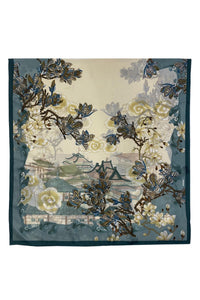 Japanese Landscape Floral Silk Scarf