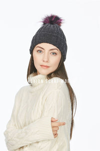 Faux Fur Coloured Pom Pom Beanie Hat - Fashion Scarf World