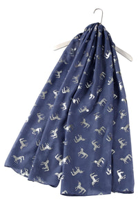 Silver Foil Unicorn Print Frayed Scarf - Fashion Scarf World