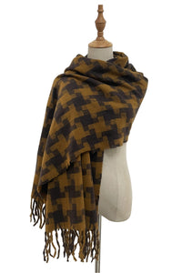 Bold Houndstooth Print Soft Tassel Scarf