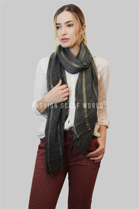 Gold & Silver Metallic Stripe Frayed Scarf - Fashion Scarf World