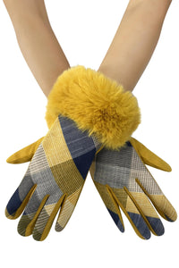 Faux Fur Trim Tartan Touchscreen Suede Gloves