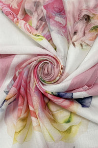 Unicorn and Roses Print Scarf with Border and Frayed Edge
