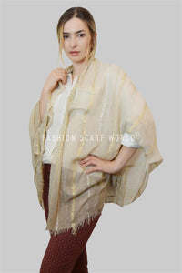 Gold & Silver Metallic Stripe Frayed Scarf - Fashion Scarf World