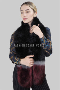 Stripe Long Faux Fur Collar - Black - Fashion Scarf World