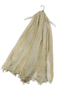 Gold & Silver Metallic Stripe Frayed Scarf - Fashion Scarf World