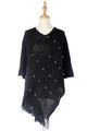Arrow Knit & Pearl Tassel Poncho - Fashion Scarf World