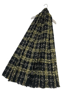 Soft Boucle Check Frayed Edge Wool Scarf