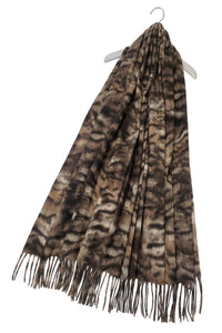 Tiger Stripe Print Soft Wool Tassel Scarf